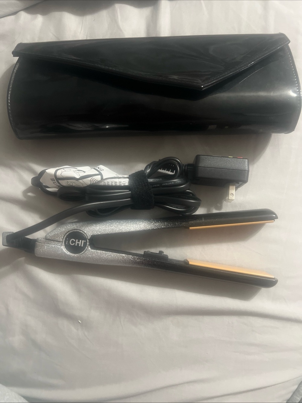 iCHI Silver & Black Travel Flat Iron with Protective Case